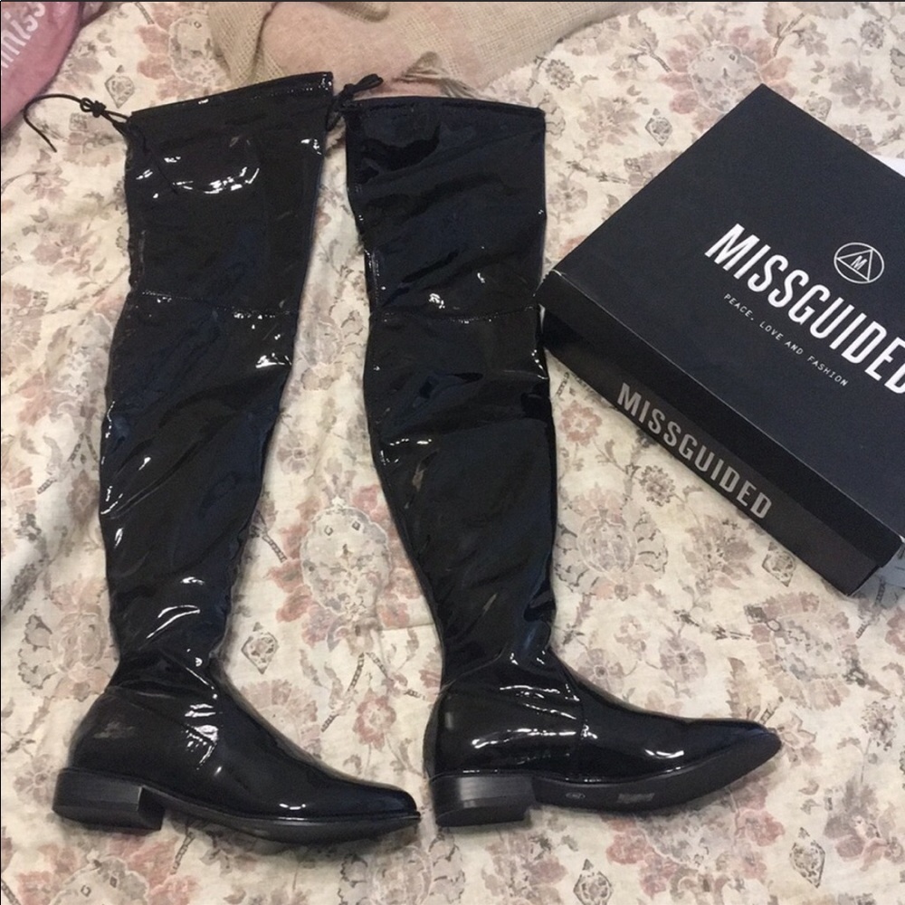 REPOST! SOLD!! Black patent misguided boots!